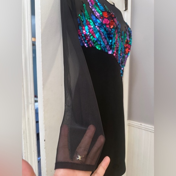 Tadashi Vintage 80’s Party Glam Women’s Small Black Sequin Mesh Dress - Picture 5 of 15